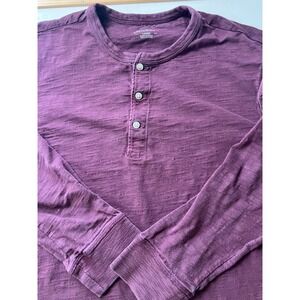 UNTUCKit Mens Large Burgundy Cotton Slub Long Sleeve Henley Shirt Plum Maroon LG